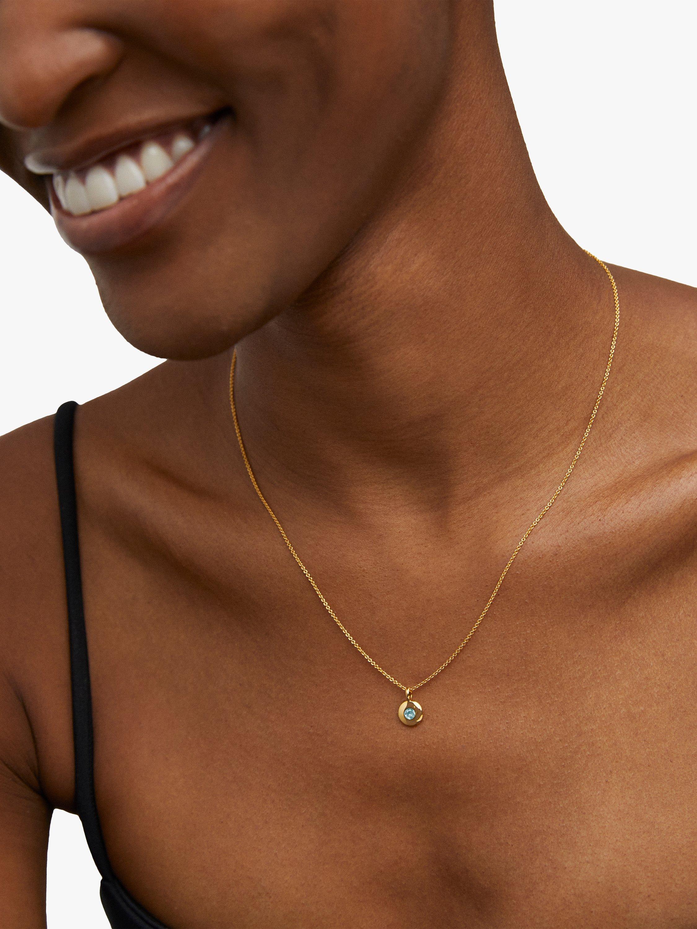 Product image 4 of 4, which shows Monica Vinader Personalisable Round Birthstone Pendant Necklace, Aquamarine/March