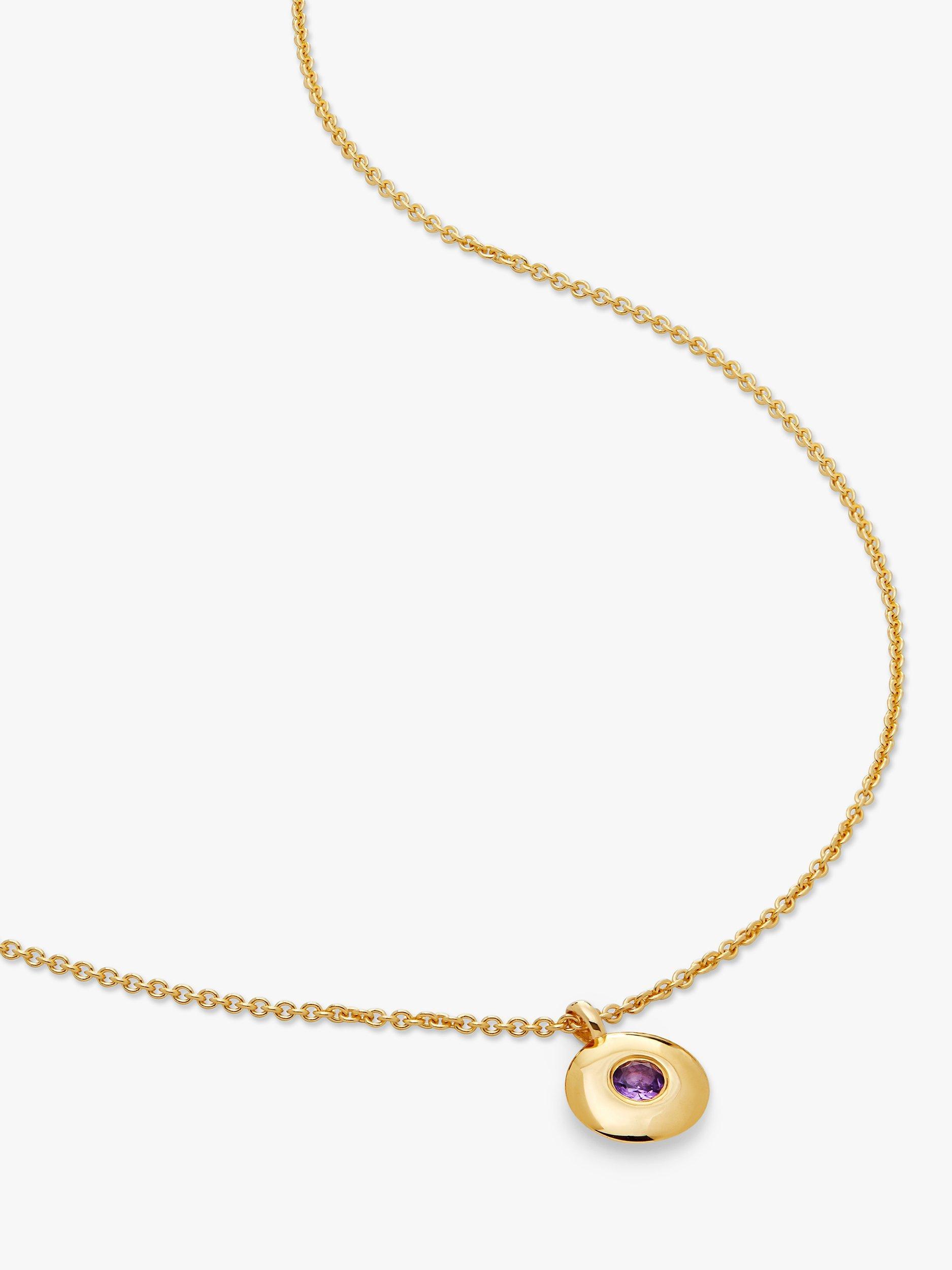 Product image 1 of 4, which shows Monica Vinader Personalisable Round Birthstone Pendant Necklace, Amethyst/February