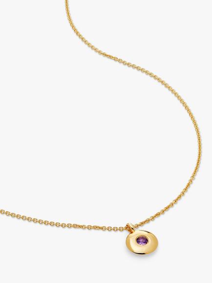 Monica Vinader Round Birthstone Pendant Necklace, Amethyst/February