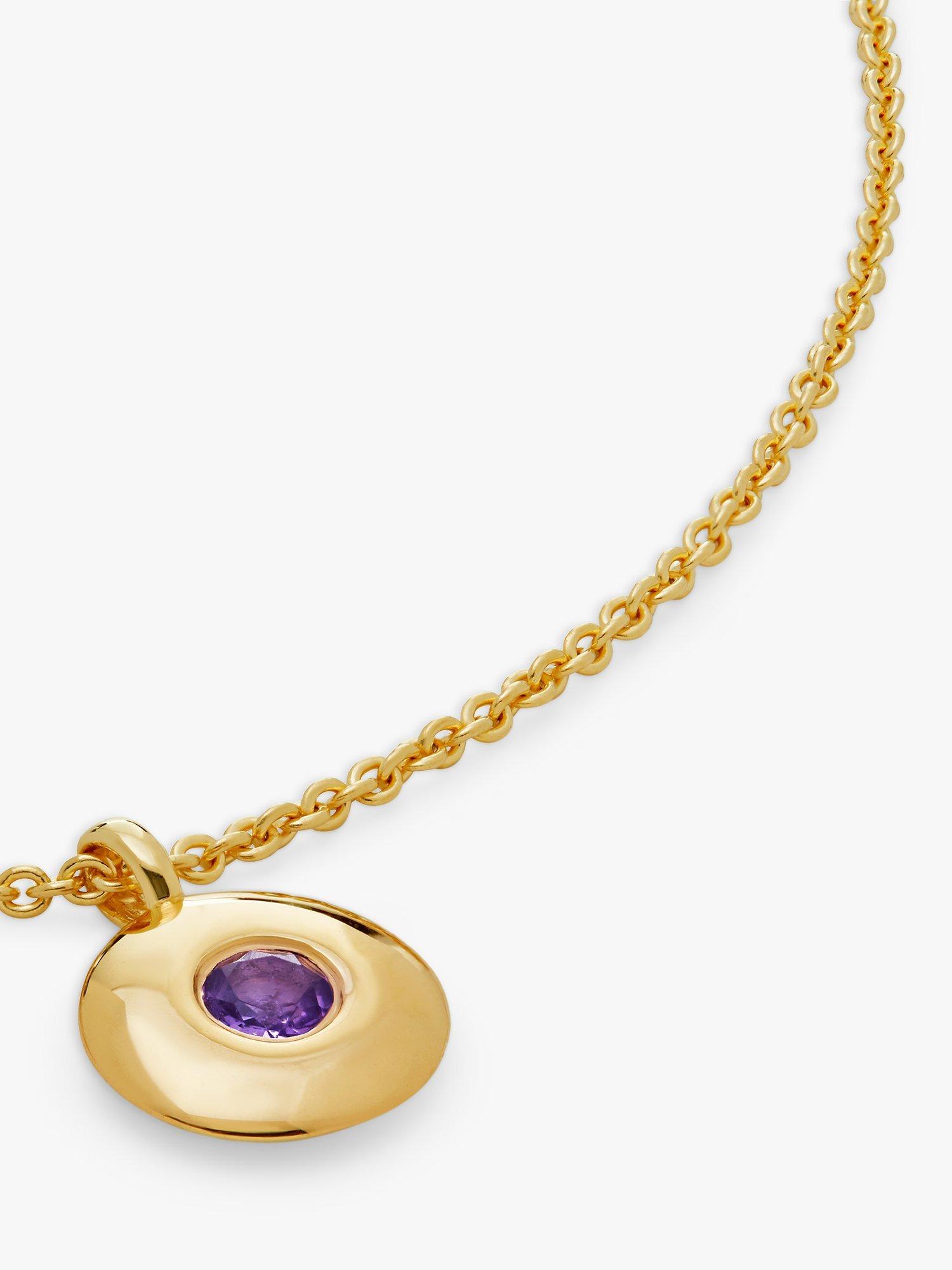 Product image 2 of 4, which shows Monica Vinader Personalisable Round Birthstone Pendant Necklace, Amethyst/February