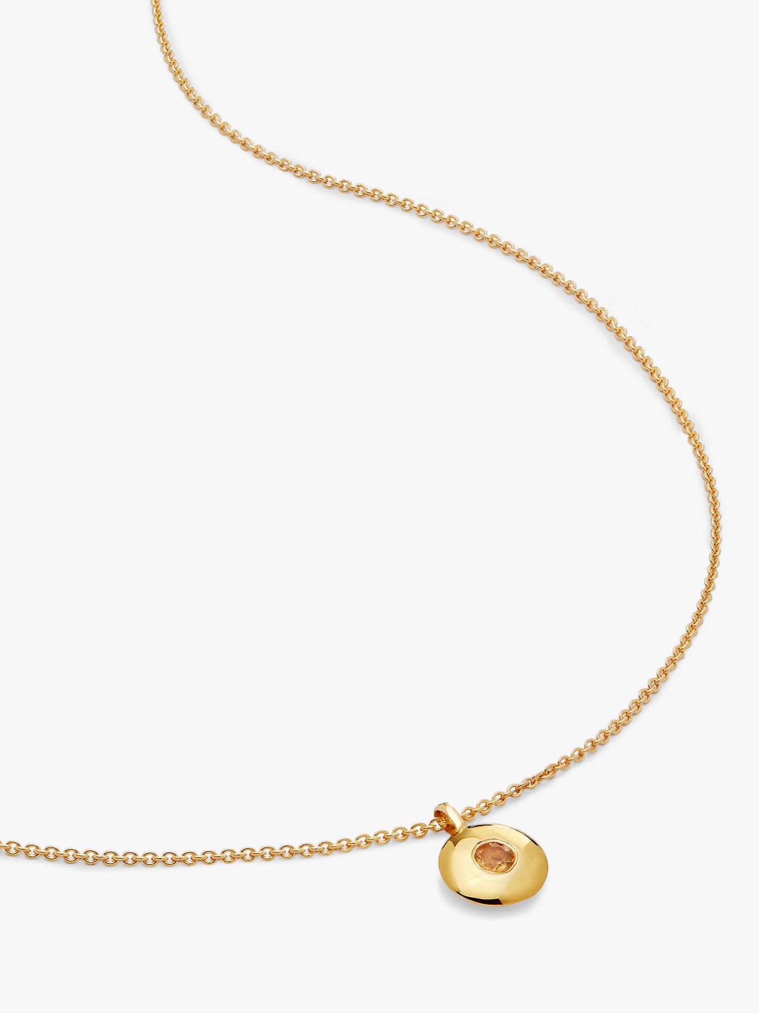 Product image 1 of 4, which shows Monica Vinader Personalisable Round Birthstone Pendant Necklace, Citrine/November