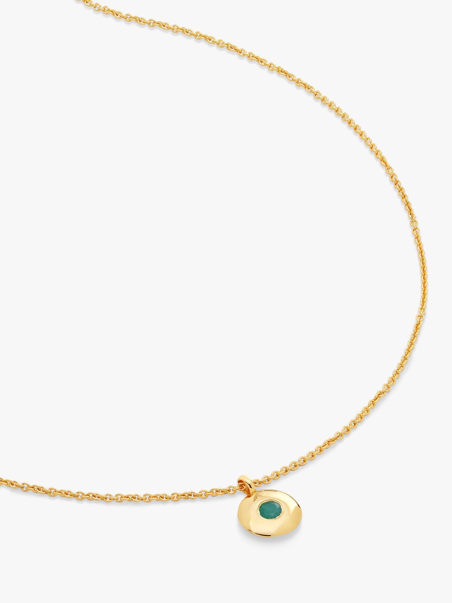 Product image 1 of 4, which shows Monica Vinader Personalisable Round Birthstone Pendant Necklace, Emerald/May