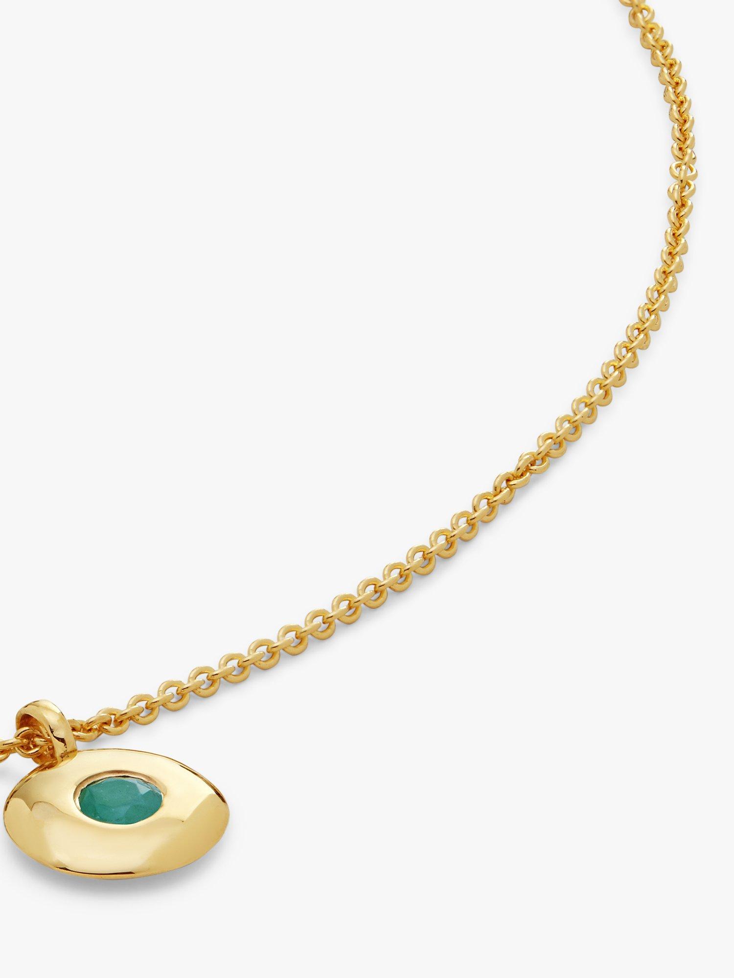 Product image 2 of 4, which shows Monica Vinader Personalisable Round Birthstone Pendant Necklace, Emerald/May