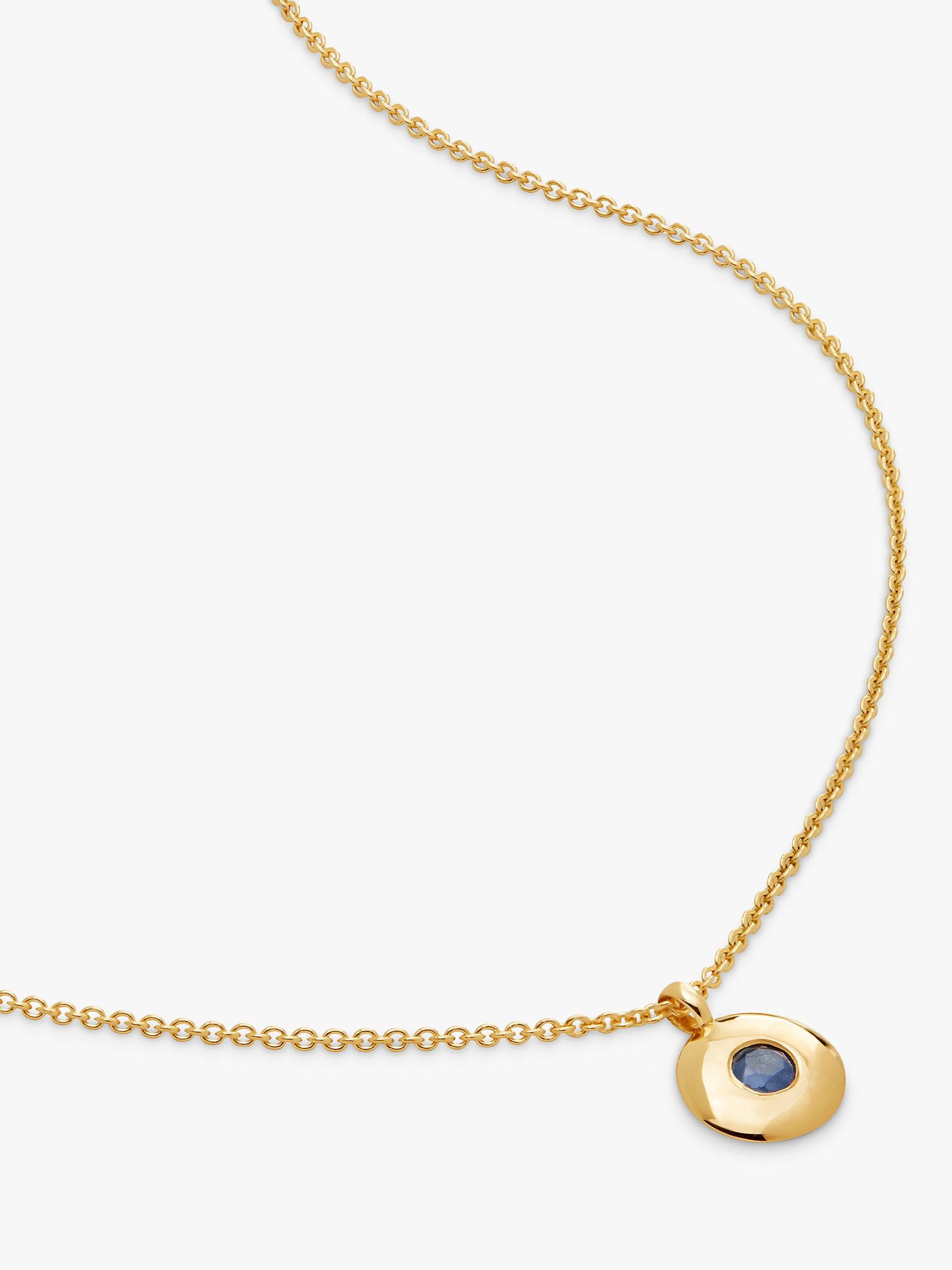 Product image 1 of 4, which shows Monica Vinader Personalisable Round Birthstone Pendant Necklace, Sapphire/September