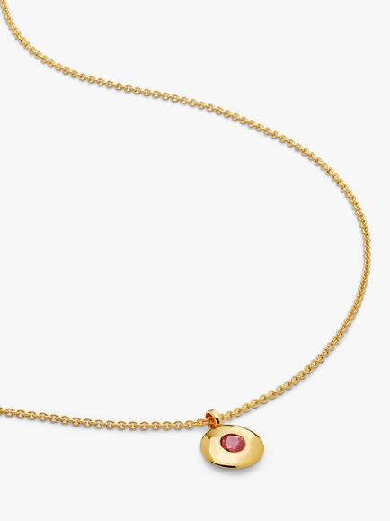 Monica Vinader Round Birthstone Pendant Necklace, Ruby/July
