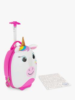 boppi Tiny Trekker Unicorn 2 Wheel Cabin Suitcase, 17L, White/Pink, White/Pink