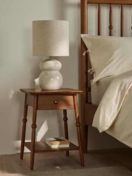 John Lewis Edwin 1 Drawer Bedside Table, Stained Oak - view 2, Stained Oak