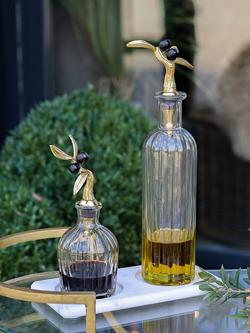 Culinary Concepts Olive Collection Oil & Vinegar Glass Decanter Set with Marble Base, Clear/Brass - view 2, Clear/Brass