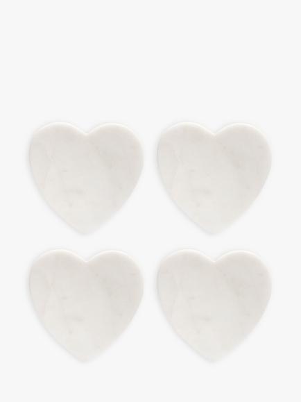 Culinary Concepts Marble Heart Coaster, Set of 4, White, White