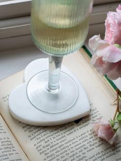 Culinary Concepts Marble Heart Coaster, Set of 4, White - view 2, White