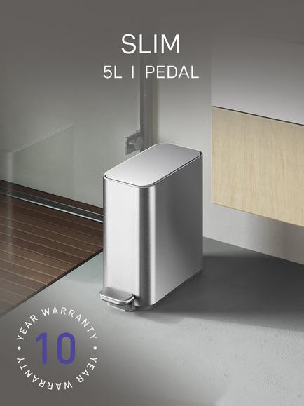 Simplehuman Slim Pedal Bin, 5L - view 2, Brushed Stainless Steel