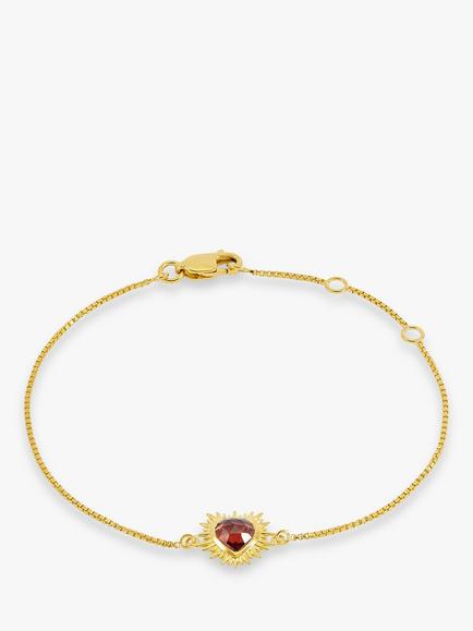 Rachel Jackson London Electric Love Garnet Heart Bracelet, Gold, Gold