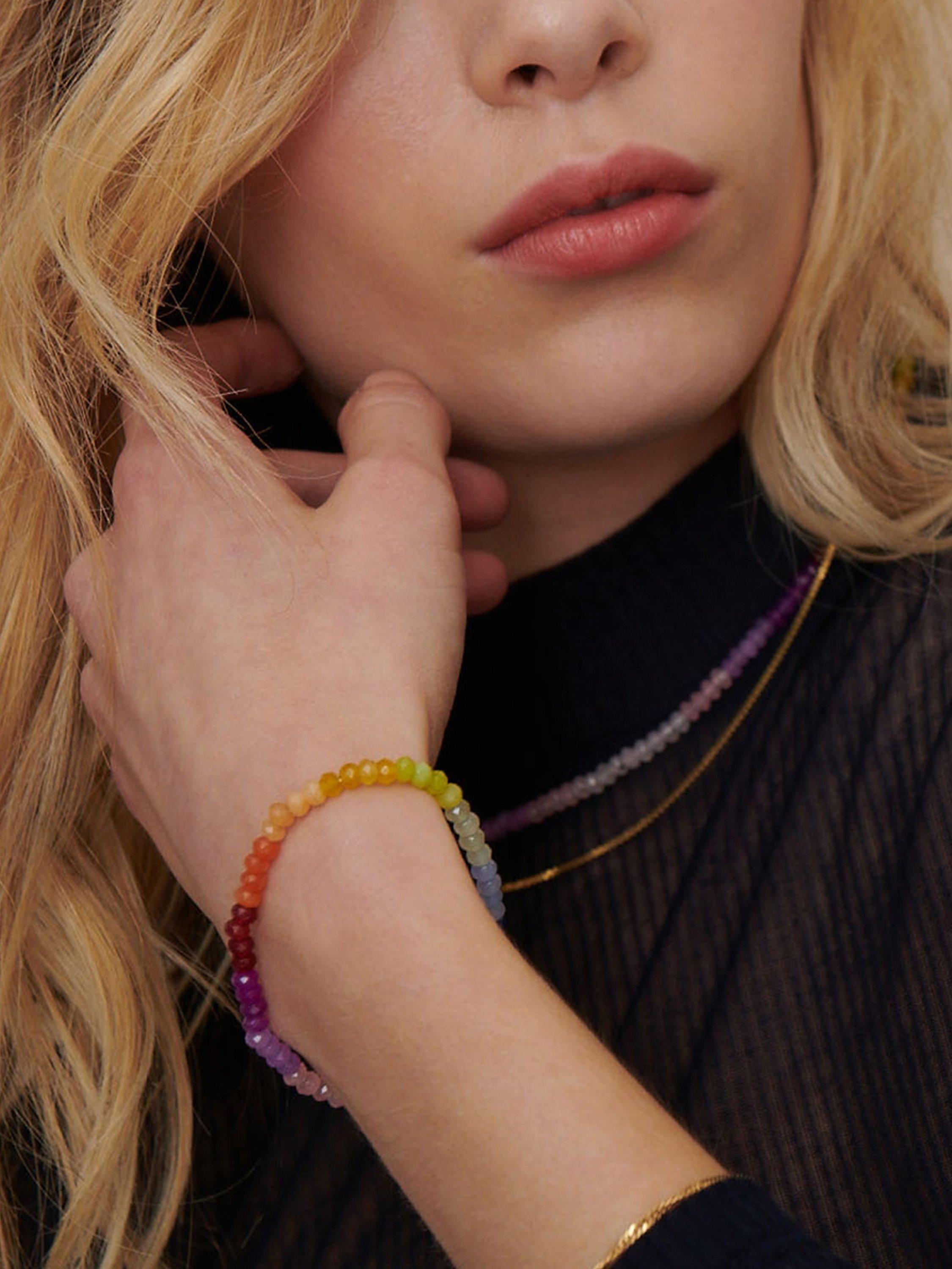 Product image 2 of 3, which shows Rachel Jackson London Rainbow Happy Face Gemstone Bracelet, Gold/Multi