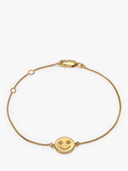 Rachel Jackson London Mini Smiley Face Bracelet, Gold, Gold