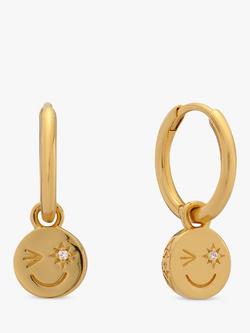 Rachel Jackson London Smiley Face Huggie Hoop Earrings, Gold, Gold