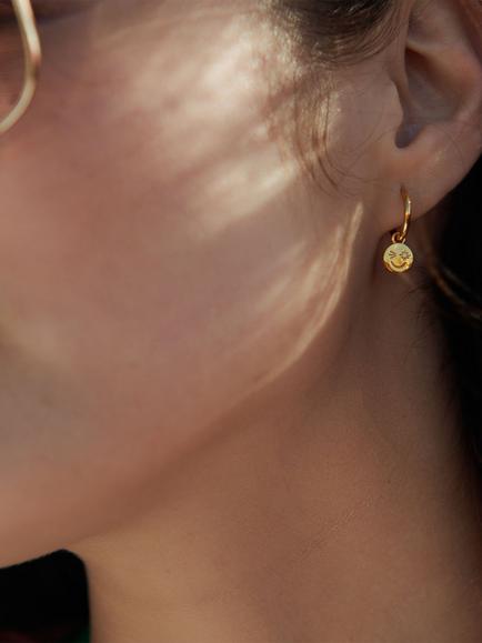 Rachel Jackson London Smiley Face Huggie Hoop Earrings, Gold - view 2, Gold