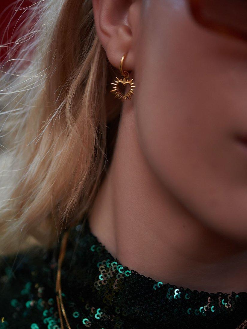 Product image 3 of 3, which shows Rachel Jackson London Electric Love Huggie Hoop Earrings, Gold