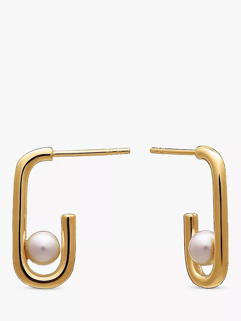 Rachel Jackson London Stellar Hardware Pearl Hoop Earrings, Gold/White