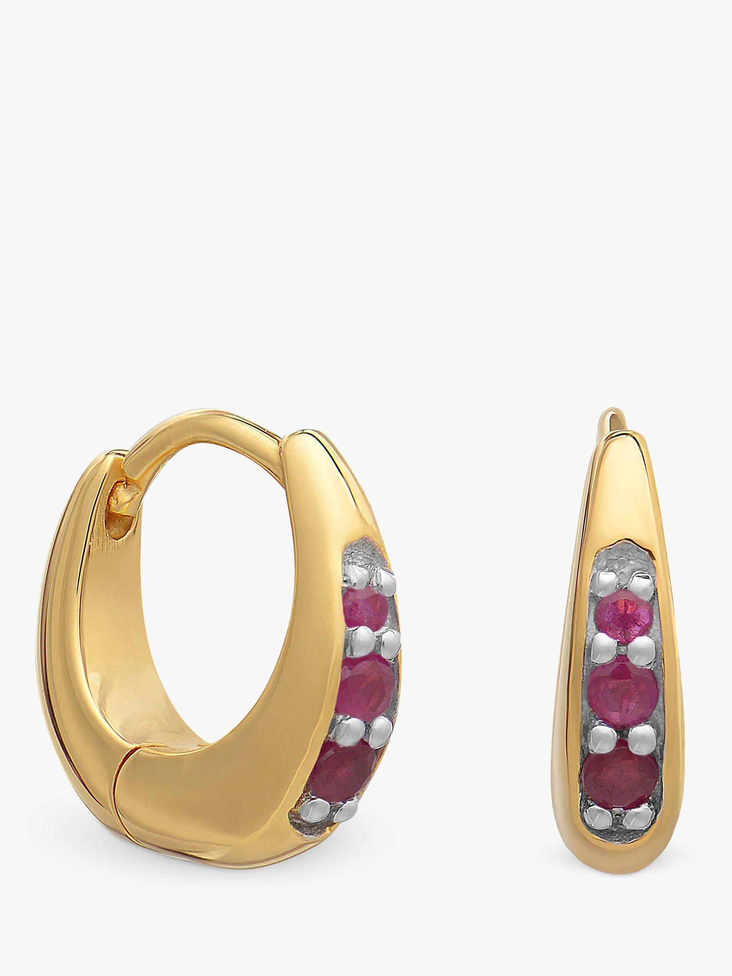 Rachel Jackson London Birthstone Huggie Hoop Earrings, Gold, Ruby - July