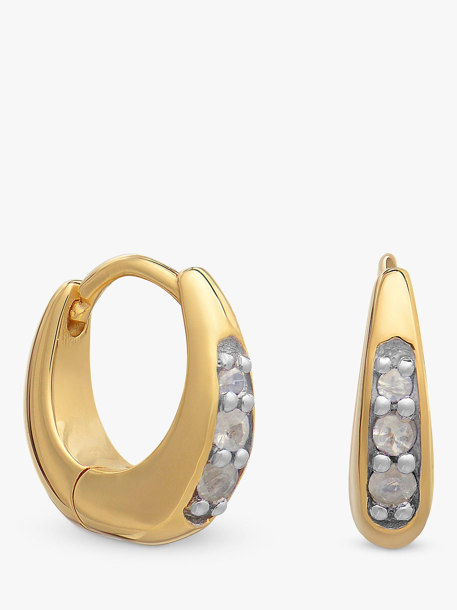 Rachel Jackson London Birthstone Huggie Hoop Earrings, Gold, Moonstone - June