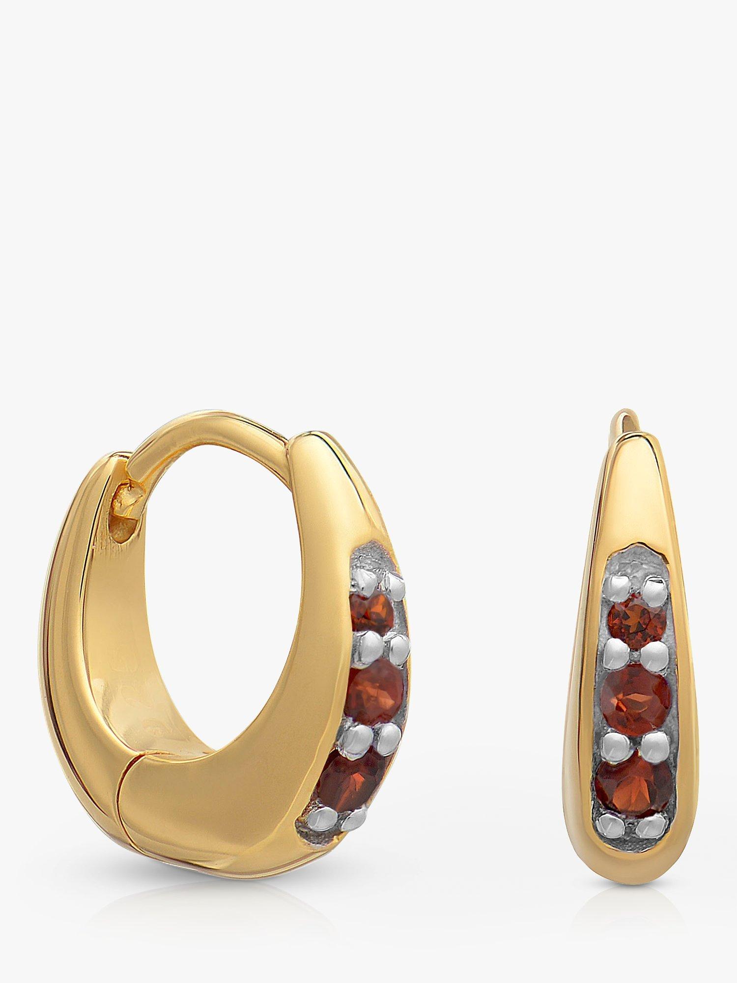 Rachel Jackson London Birthstone Huggie Hoop Earrings, Gold, Garnet - January