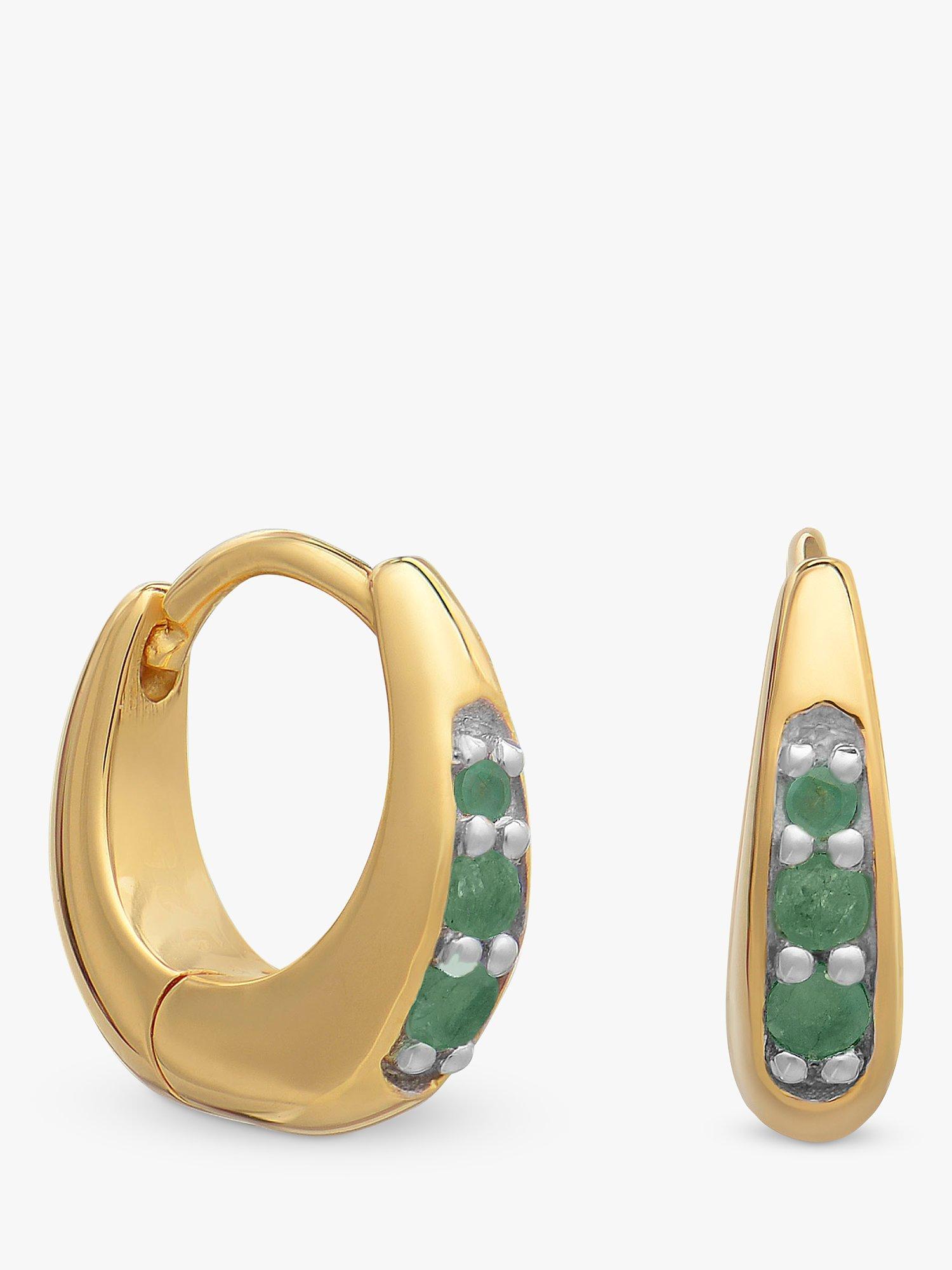 Rachel Jackson London Birthstone Huggie Hoop Earrings, Gold, Emerald - May