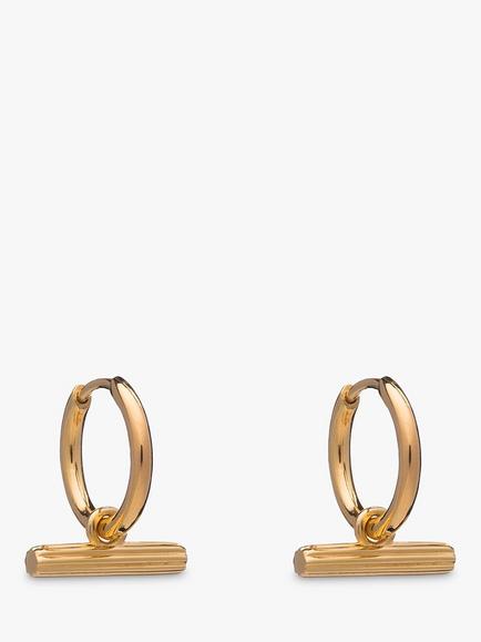 Rachel Jackson London Mini T Bar Huggie Hoop Earrings, Gold, Gold