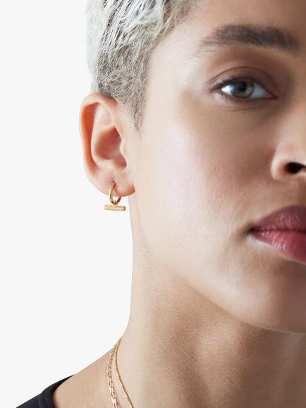 Rachel Jackson London Mini T Bar Huggie Hoop Earrings, Gold - view 2, Gold