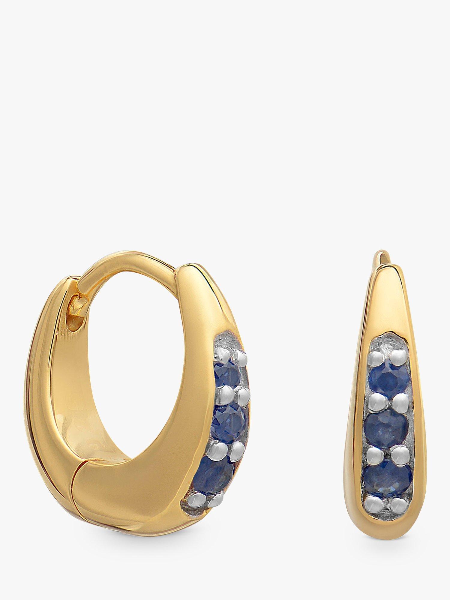 Rachel Jackson London Birthstone Huggie Hoop Earrings, Gold, Sapphire - September