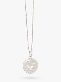 Rachel Jackson London Personalised Zodiac Art Coin Necklace, Silver, Scorpio