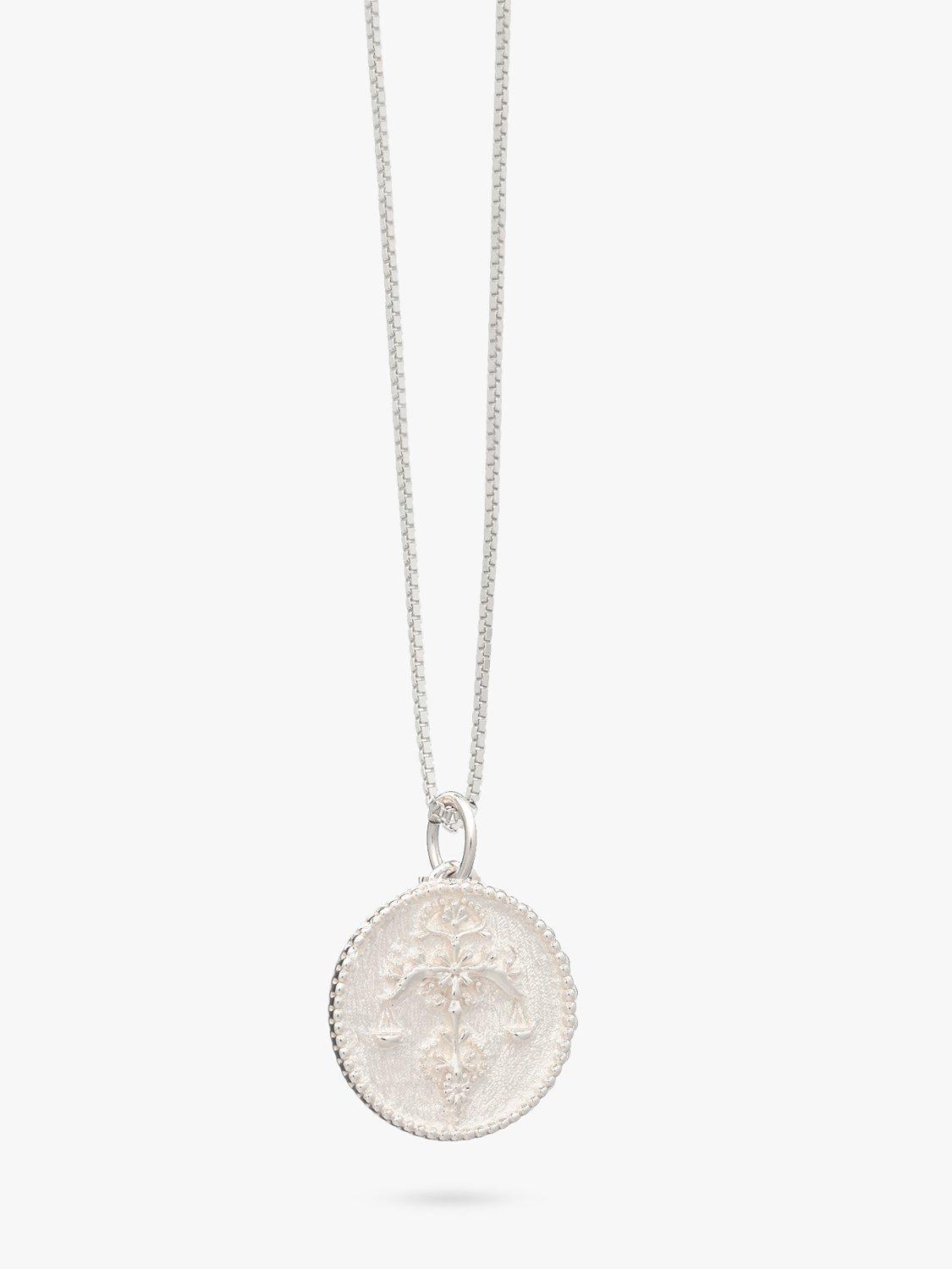 Product image 1 of 4, which shows Rachel Jackson London Personalised Zodiac Art Coin Necklace, Silver, Libra
