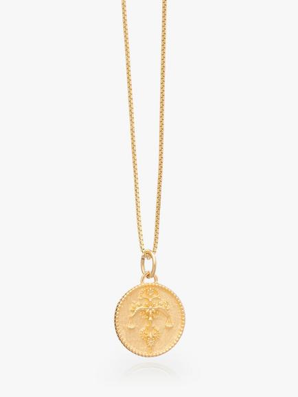 Rachel Jackson London Personalised Zodiac Art Coin Necklace, Gold, Libra