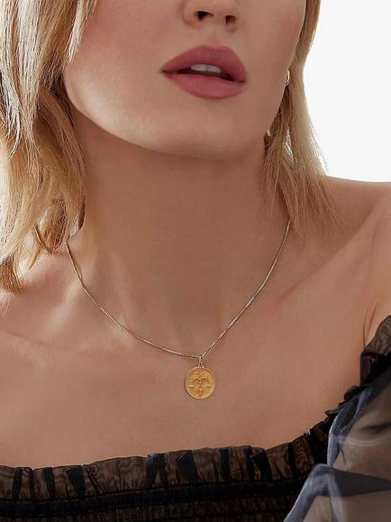 Rachel Jackson London Personalised Zodiac Art Coin Necklace, Gold - view 2, Libra