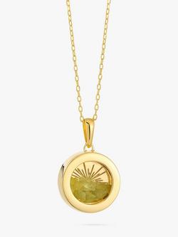 Rachel Jackson London Personalised Small Deco Sun Birthstone Amulet Necklace, Gold, Peridot - August