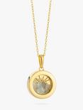 Rachel Jackson London Personalised Small Deco Sun Birthstone Amulet Necklace, Gold, Aquamarine - March