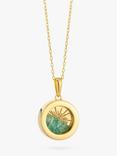 Rachel Jackson London Personalised Small Deco Sun Birthstone Amulet Necklace, Gold, Emerald- May