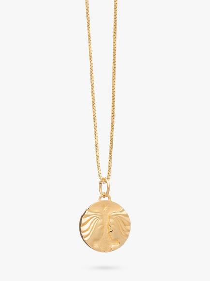 Rachel Jackson London Personalised Zodiac Art Coin Necklace, Gold, Gemini