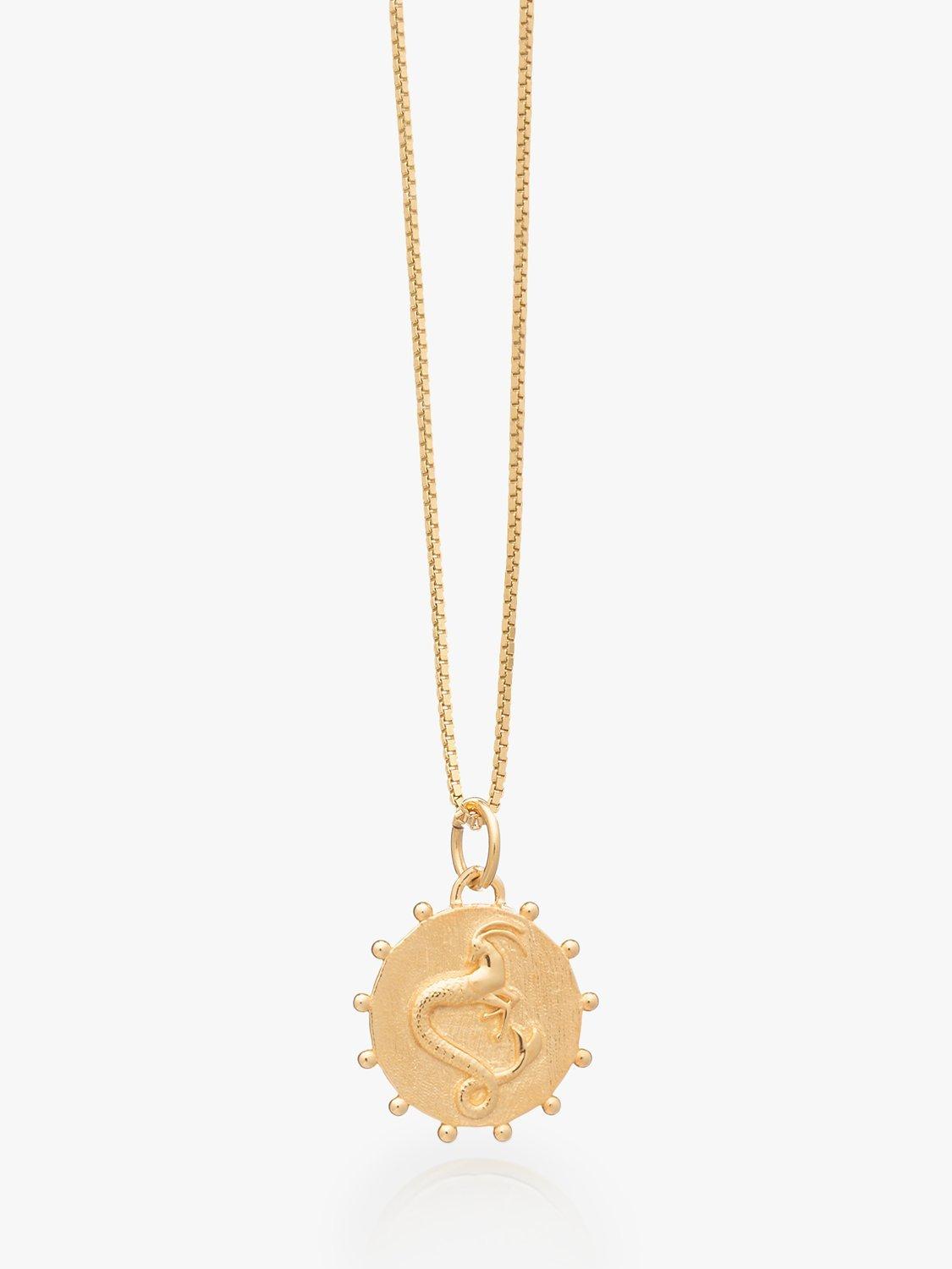 Product image 1 of 4, which shows Rachel Jackson London Personalised Zodiac Art Coin Necklace, Gold, Capricorn