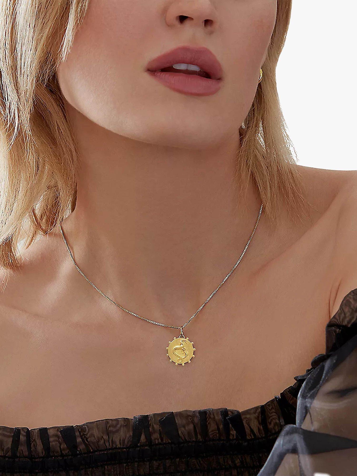 Product image 2 of 4, which shows Rachel Jackson London Personalised Zodiac Art Coin Necklace, Gold, Capricorn