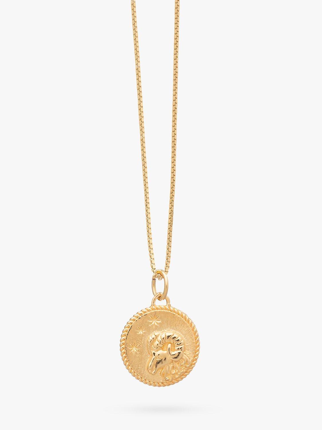 Product image 1 of 4, which shows Rachel Jackson London Personalised Zodiac Art Coin Necklace, Gold, Aries