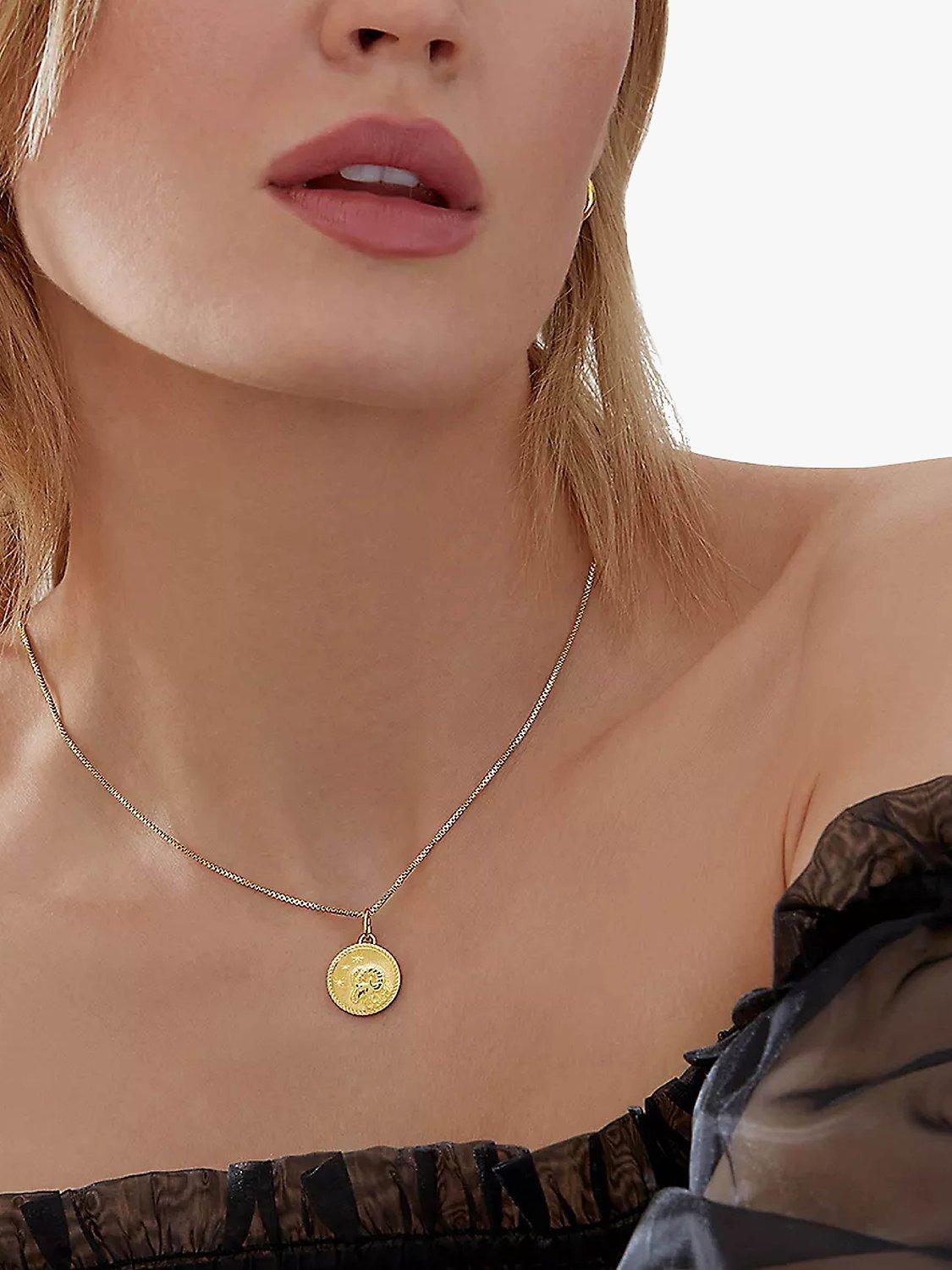 Product image 2 of 4, which shows Rachel Jackson London Personalised Zodiac Art Coin Necklace, Gold, Aries