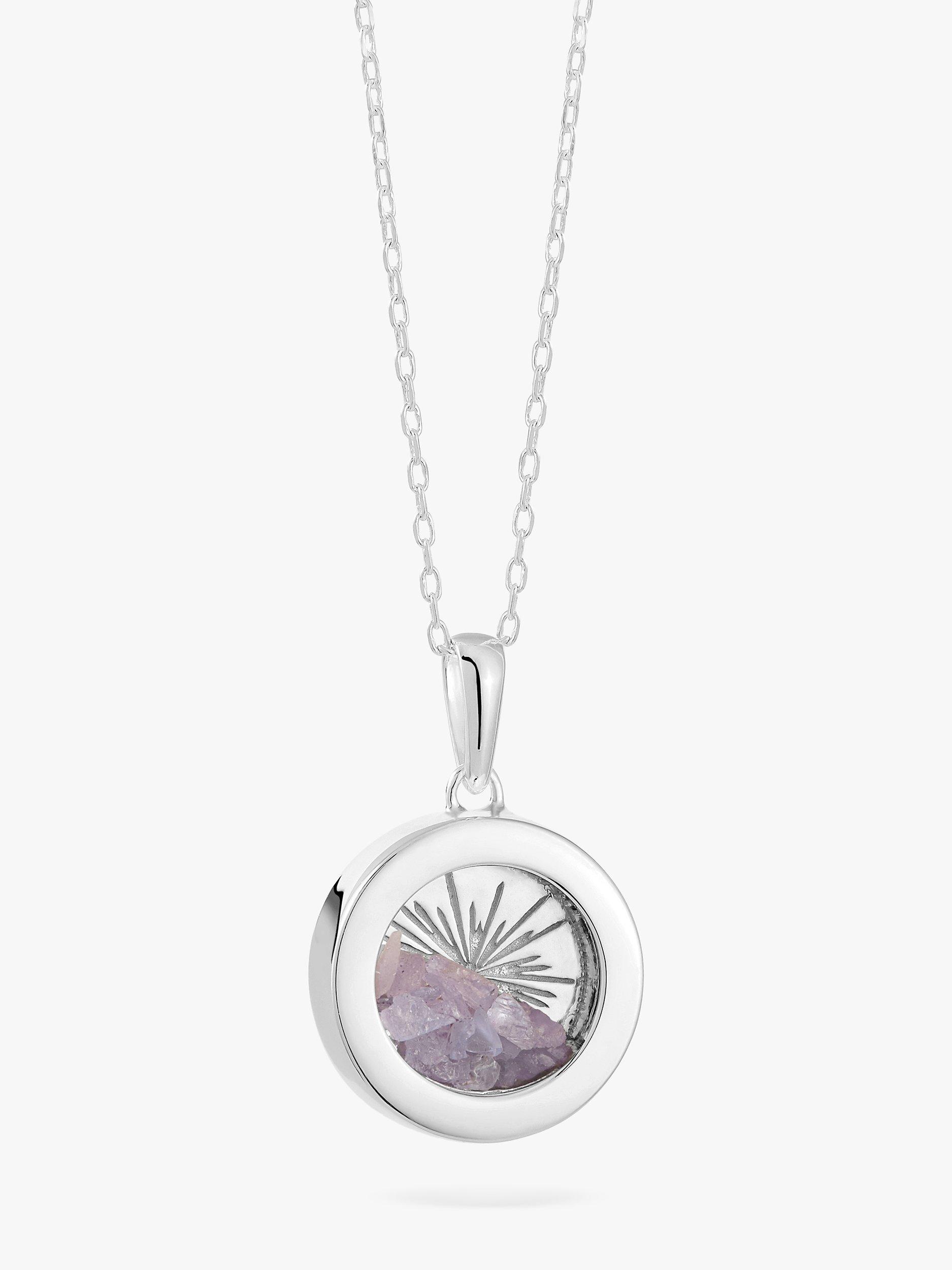 Product image 1 of 4, which shows Rachel Jackson London Personalised Small Deco Sun Birthstone Amulet Necklace, Silver, Tanzanite - December