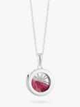 Rachel Jackson London Personalised Small Deco Sun Birthstone Amulet Necklace, Silver, Ruby - July