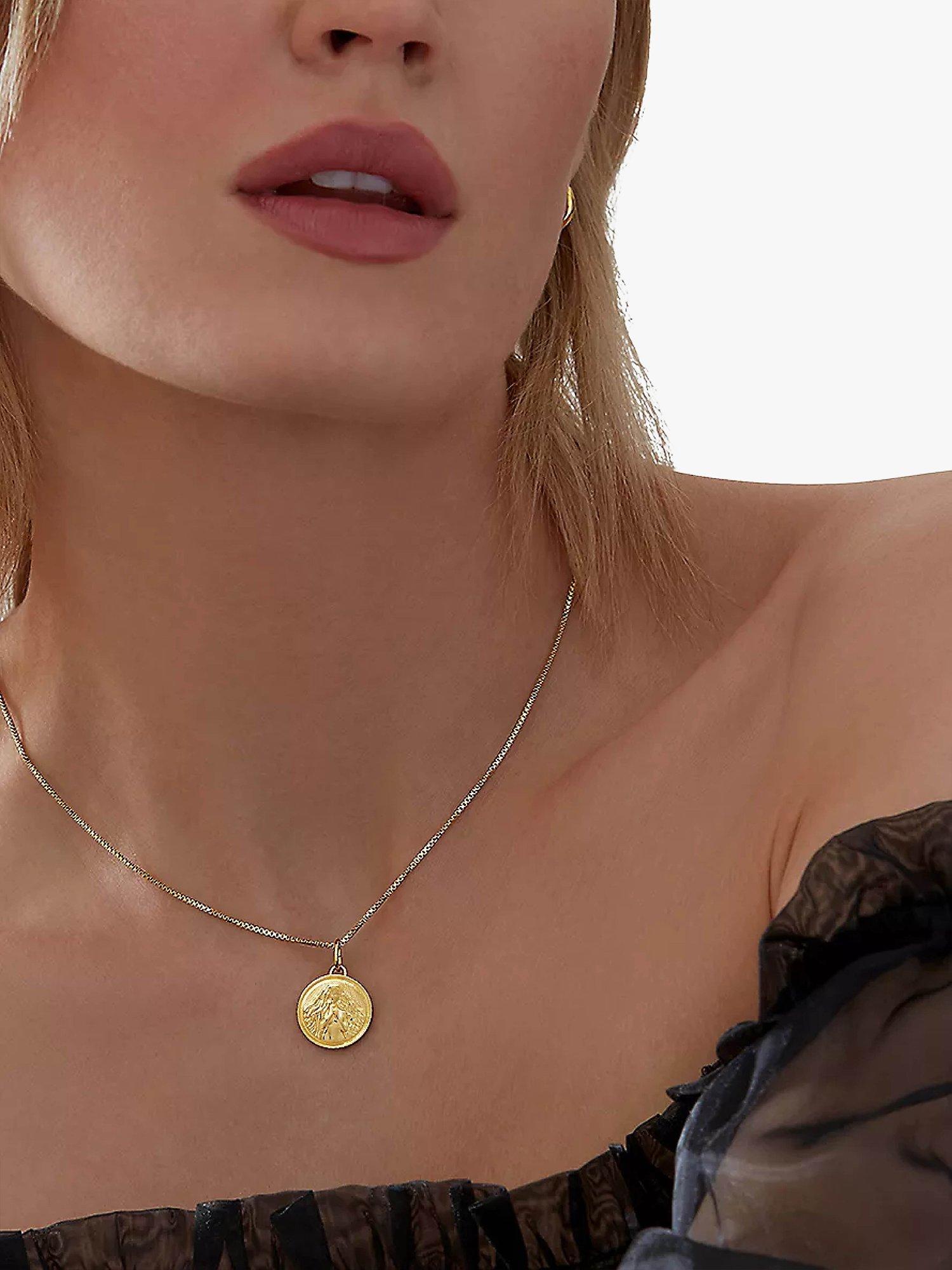 Rachel Jackson London Personalised Zodiac Art Coin Necklace, Gold, Virgo