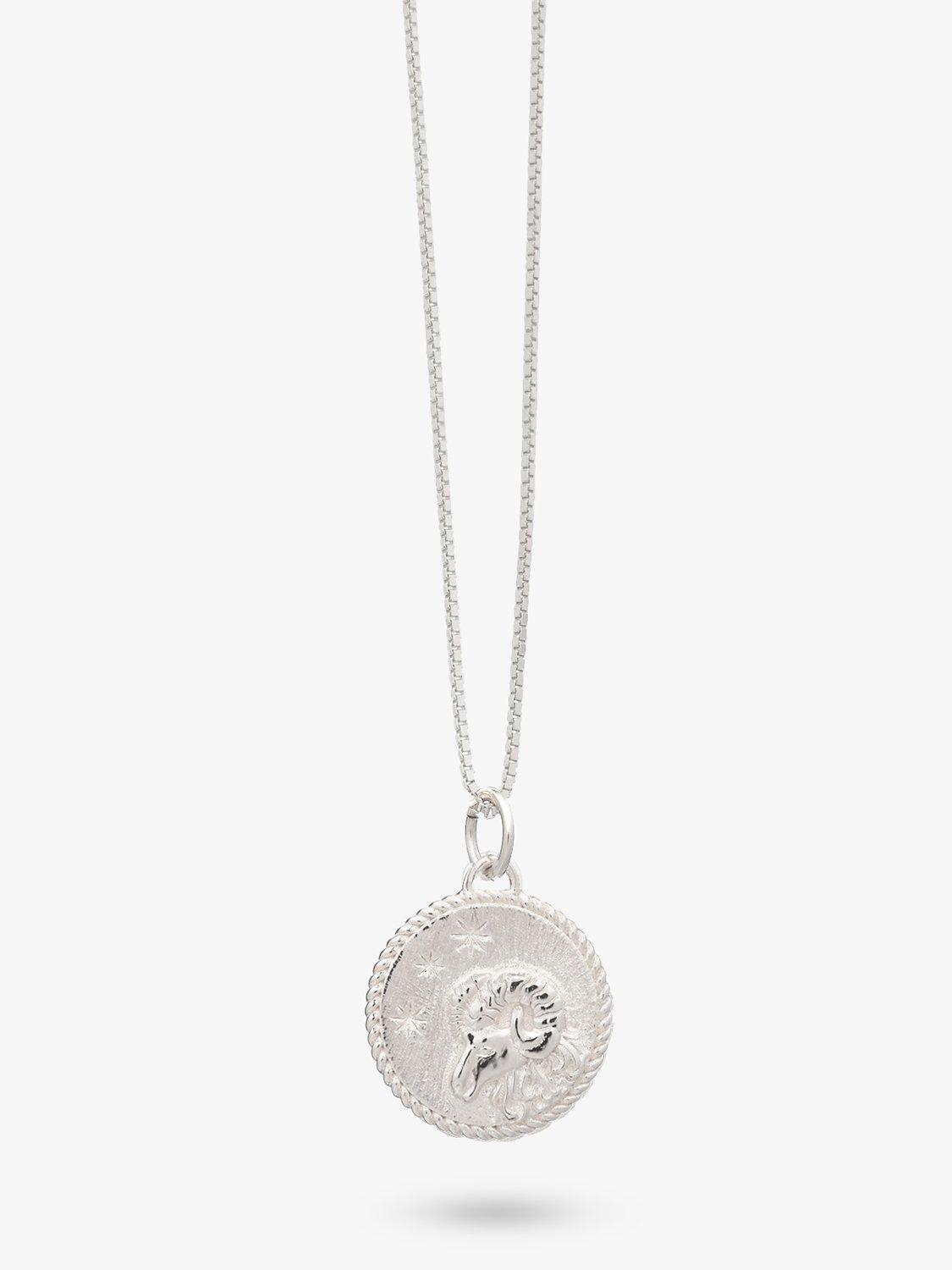 Product image 1 of 4, which shows Rachel Jackson London Personalised Zodiac Art Coin Necklace, Silver, Aries