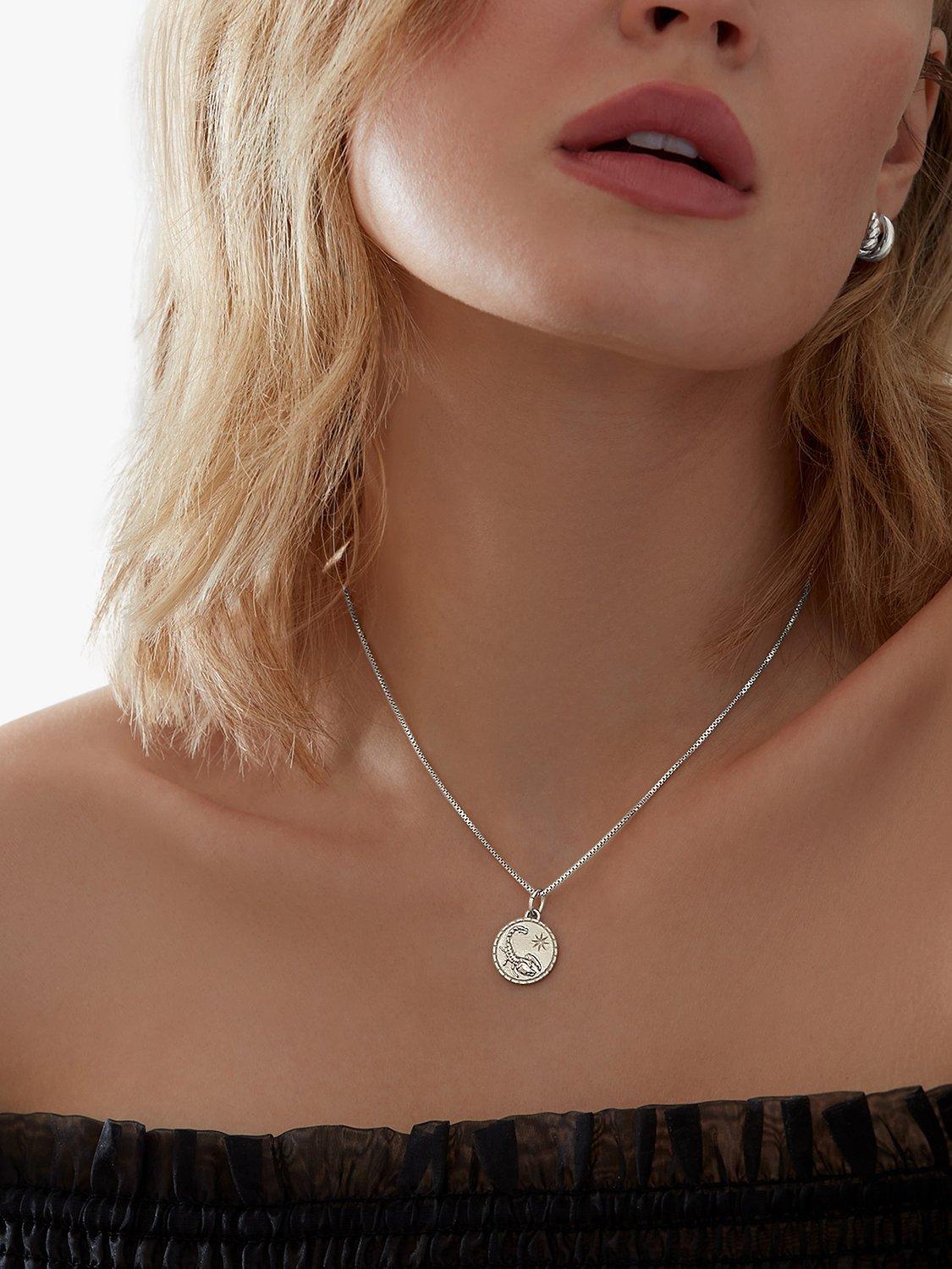 Product image 2 of 4, which shows Rachel Jackson London Personalised Zodiac Art Coin Necklace, Silver, Aries