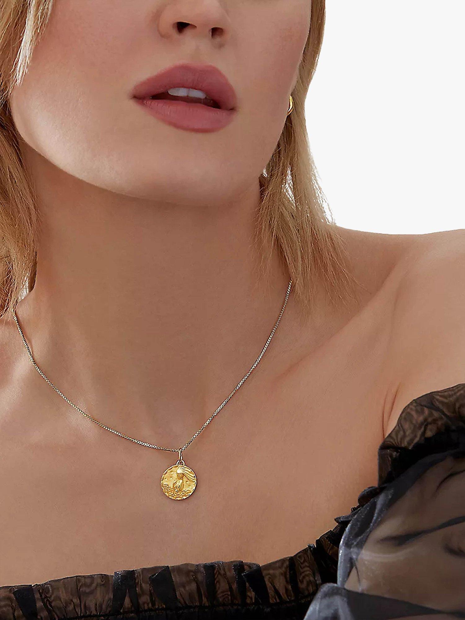 Product image 2 of 4, which shows Rachel Jackson London Personalised Zodiac Art Coin Necklace, Gold, Aquarius