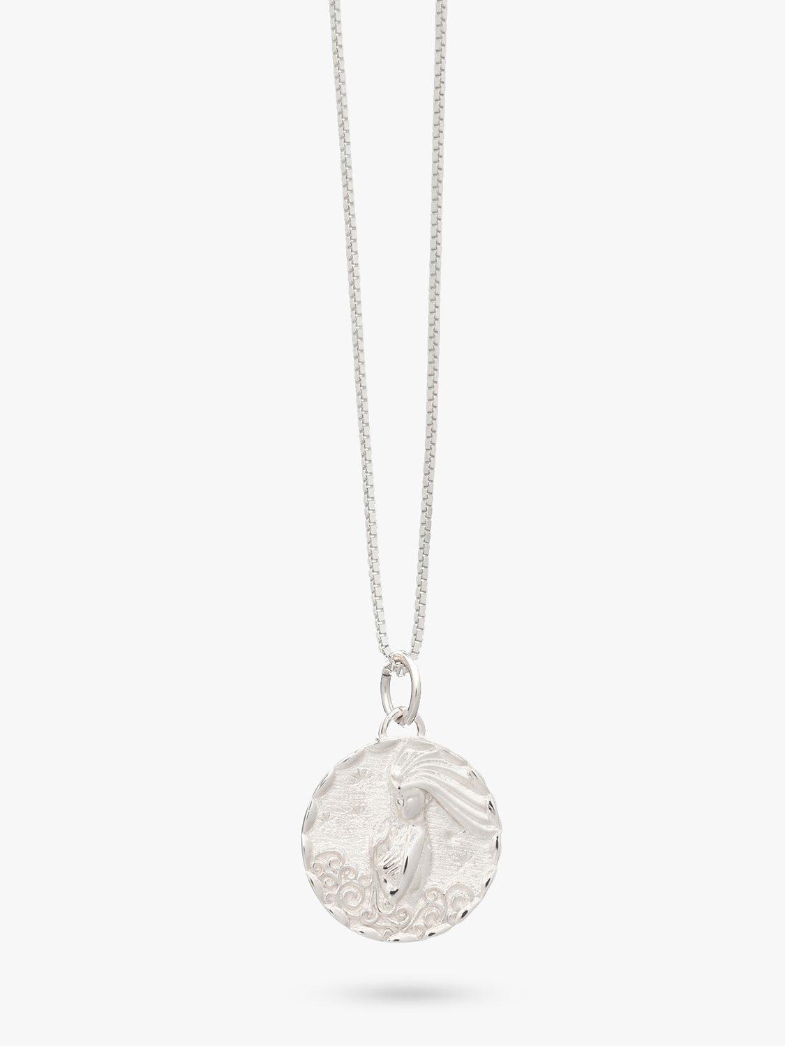 Product image 1 of 4, which shows Rachel Jackson London Personalised Zodiac Art Coin Necklace, Silver, Aquarius