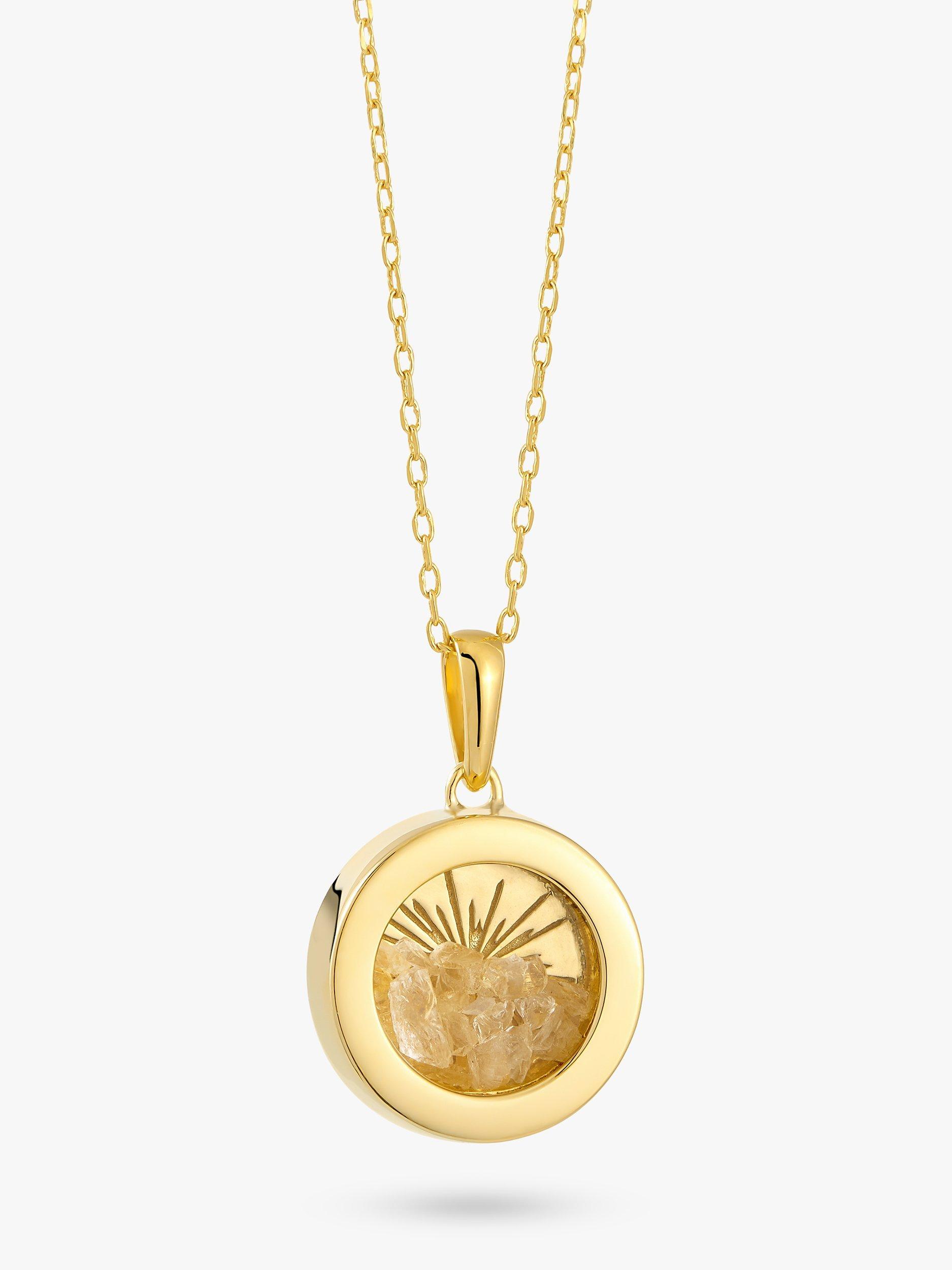 Product image 1 of 4, which shows Rachel Jackson London Personalised Small Deco Sun Birthstone Amulet Necklace, Gold, Citrine - November