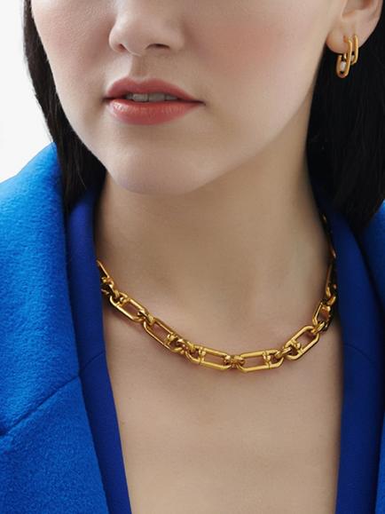 Rachel Jackson London Medium Stellar Hardware Chain Necklace, Gold - view 2, Gold